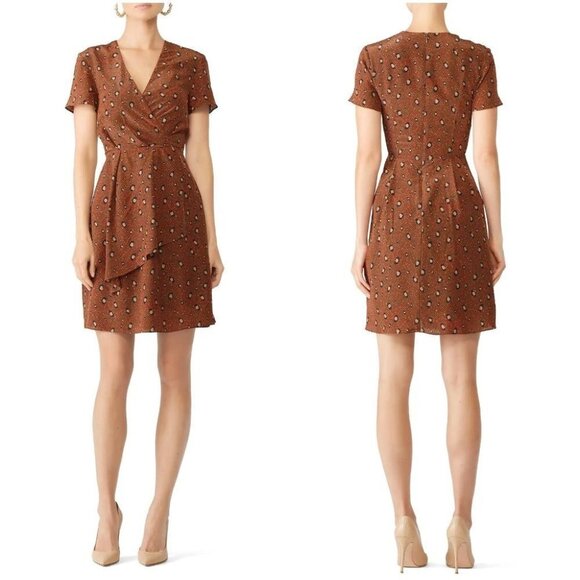Slate & Willow Brown Faux-Wrap Silk Dress $296 - Picture 1 of 10